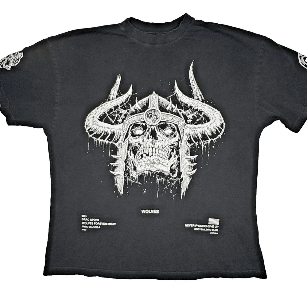Darc Sport Shirt Mens Large Black Wolves Club Viking Skull Graphic Tee 2023 - Picture 1 of 7